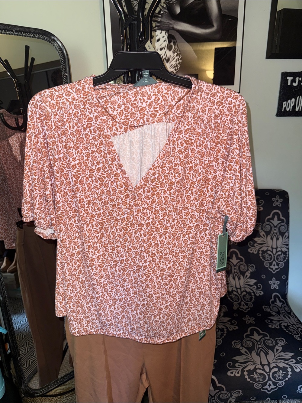 2 Pieces Women's Floral V-Neck Short Sleeve Top/Pants Set